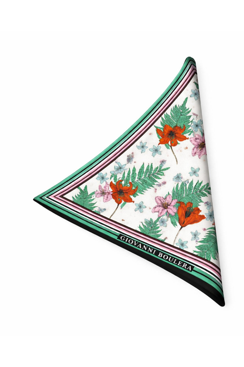 Lilac Floral Pattern Mulberry Twill Silk Scarf with Green and Pink Frames