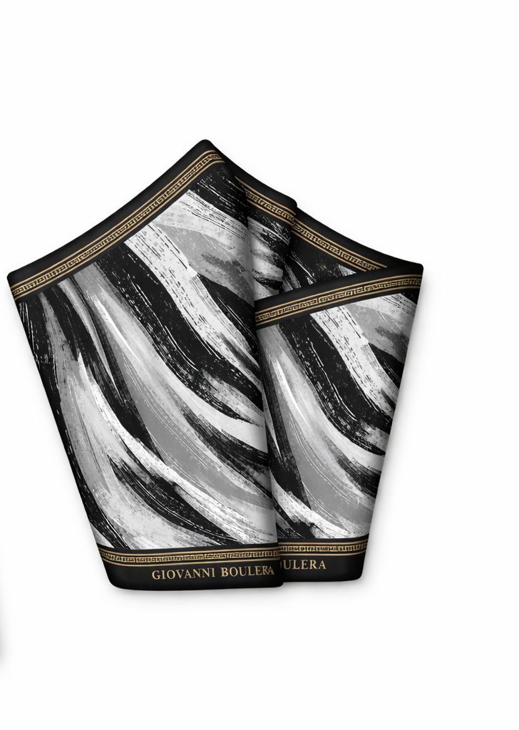 Black and White Silk Scarf Foulard Giovanni Boulera 4406950 50cmx50cm