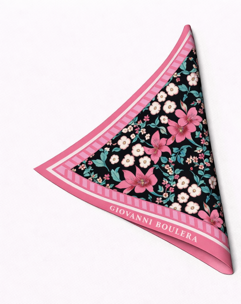 Pembe Çiçek Desenli Mulberry İpek Eşarp Giovanni Boulera 4304265 65cmx65cm