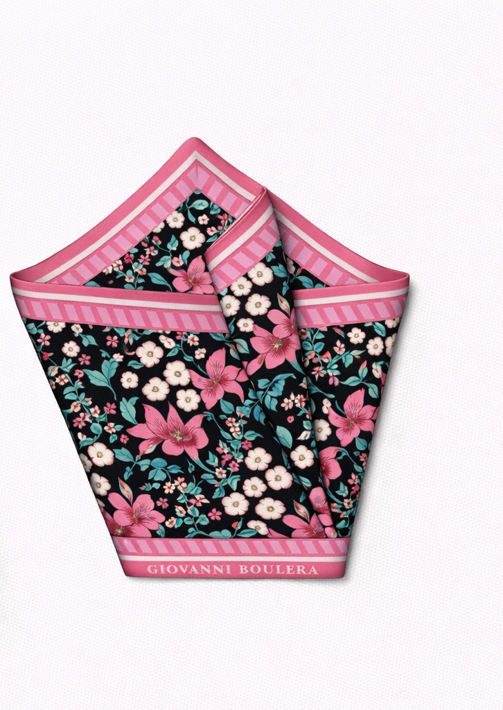 Pembe Çiçek Desenli Mulberry İpek Eşarp Giovanni Boulera 4304265 65cmx65cm