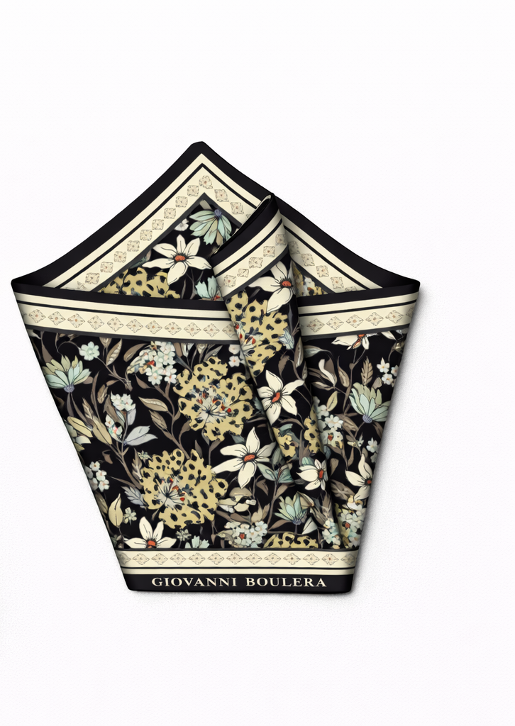 Siyah Çiçek Desenli Mulberry İpek Eşarp Giovanni Boulera 4304165 65cmx65cm