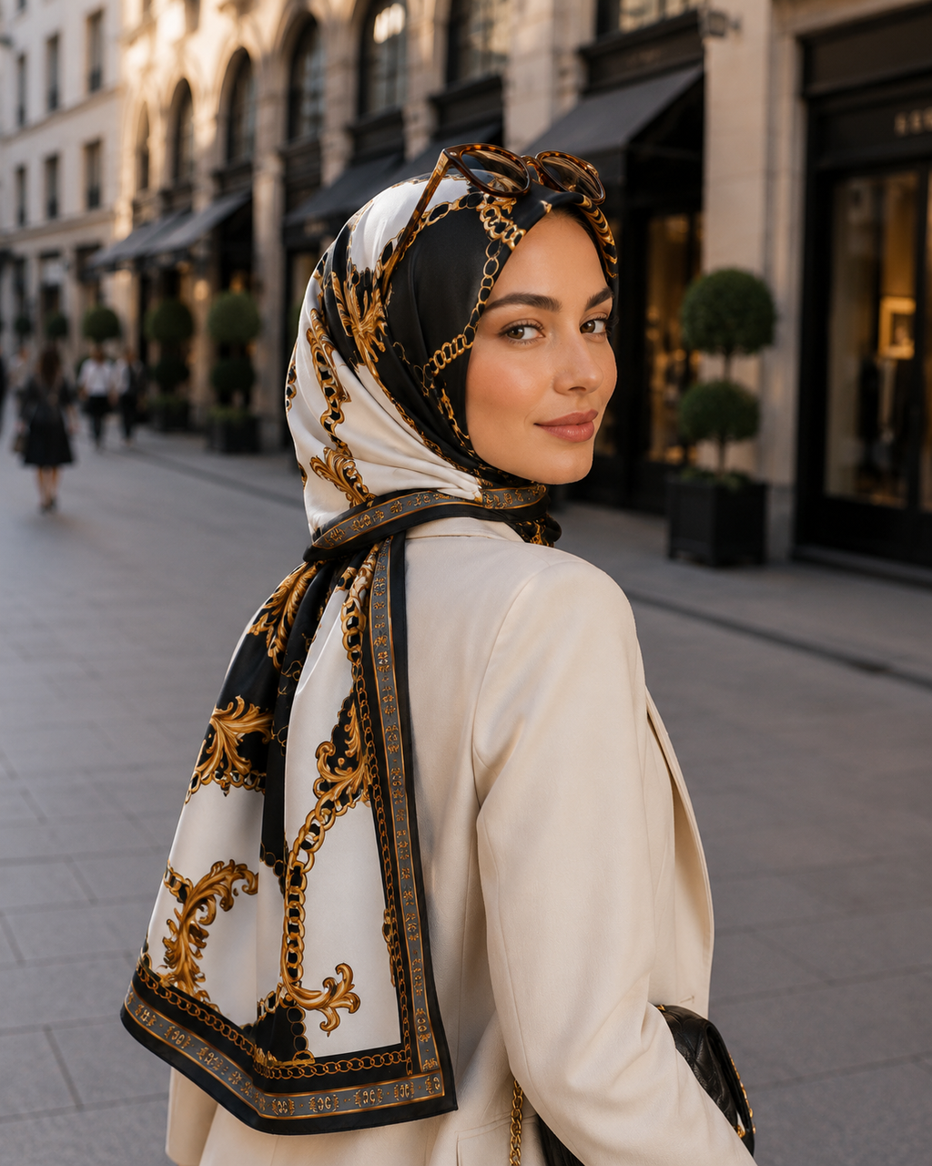 Premium tonlarıyla tasarlanan bu seçkin eşarp, etkileyici desenleri ve büyüleyici figürleriyle sofistike bir görünüm sunar. Güçlü renk geçişleri ve modern detaylarla zenginleştirilen tasarımı, stiline zarafet katmak isteyen kadınlar için benzersiz bir seçim oluşturur.

Yüksek kaliteli kumaşı sayesinde son derece yumuşak, hafif ve konforlu bir kullanım sağlayan bu özel aksesuar; günlük kombinlerden davet şıklığına kadar her stile kusursuz şekilde uyum sağlar. 90 cm x 90 cm ölçüleri sayesinde farklı bağlama s