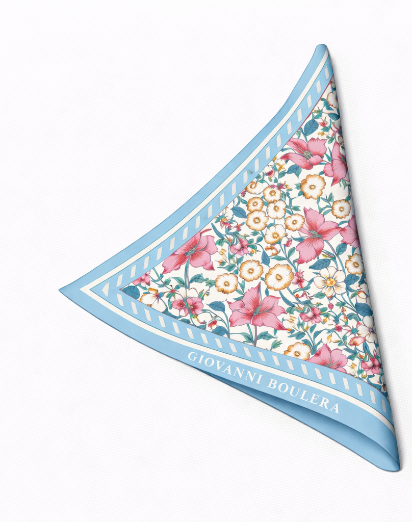 Pembe Çiçek Desenli Mulberry İpek Eşarp Giovanni Boulera 4304465 65cmx65cm