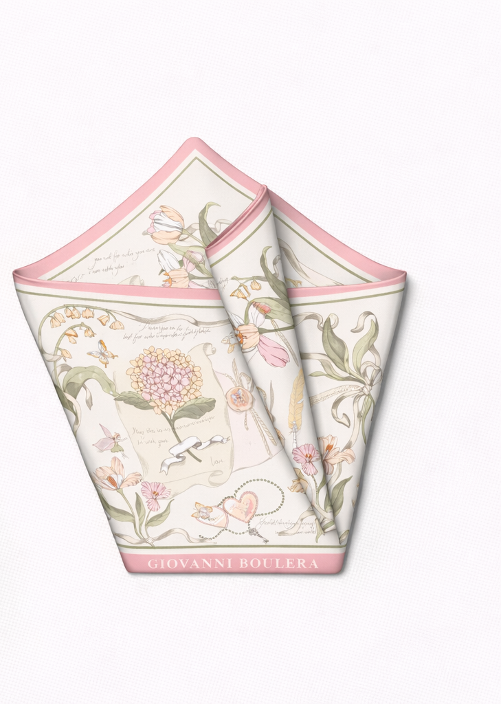 Pembe Çiçekli Mulberry İpek Eşarp Giovanni Boulera 4304565 65cmx65cm